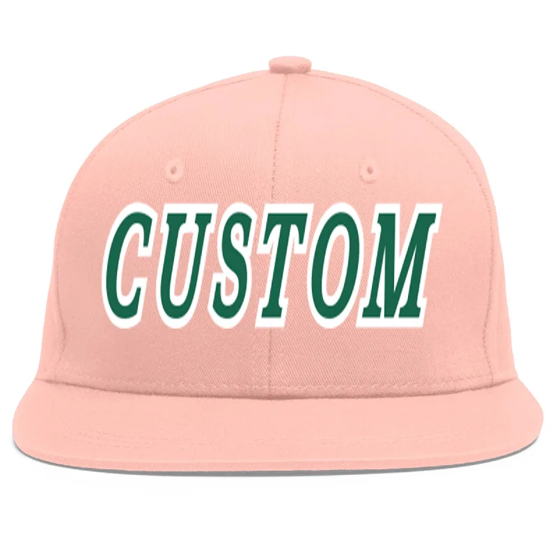 Custom Pink Kelly Green-White Flat Eaves Sport Baseball Cap