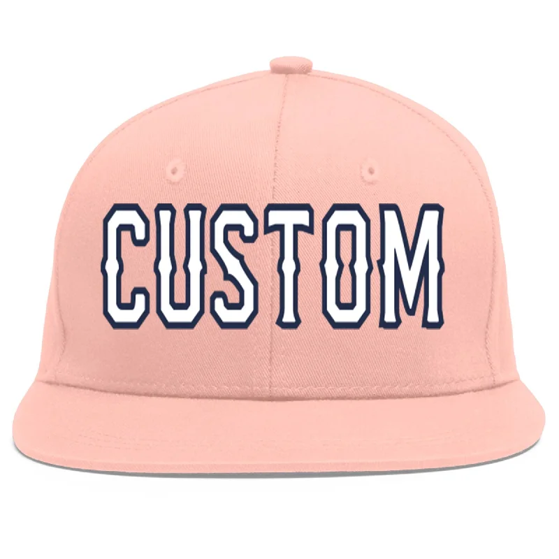 Custom Pink White-Navy Flat Eaves Sport Baseball Cap