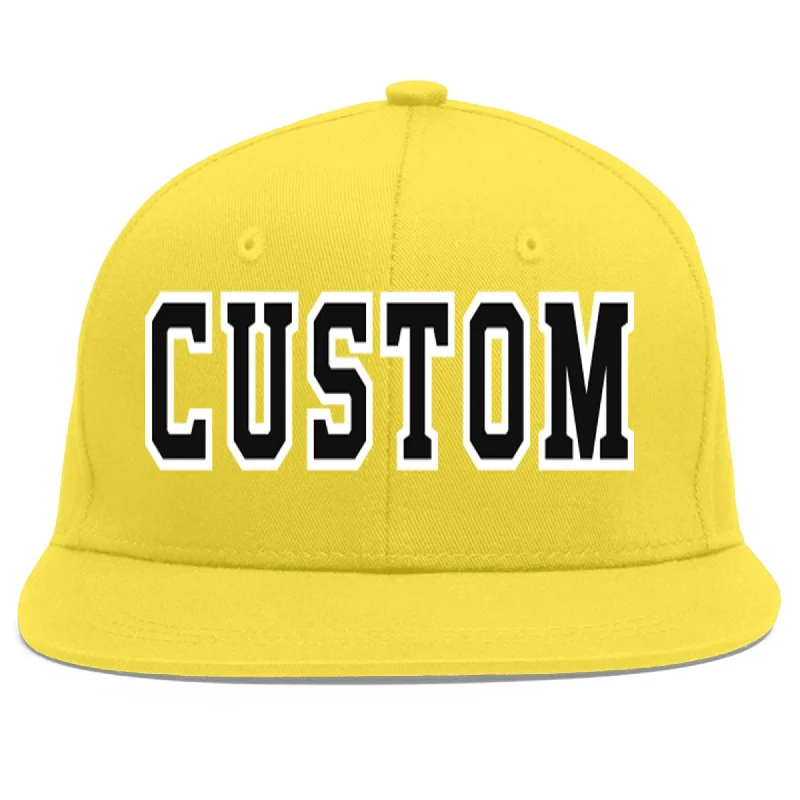 Custom Light Gold Black-White Flat Eaves Sport Baseball Cap