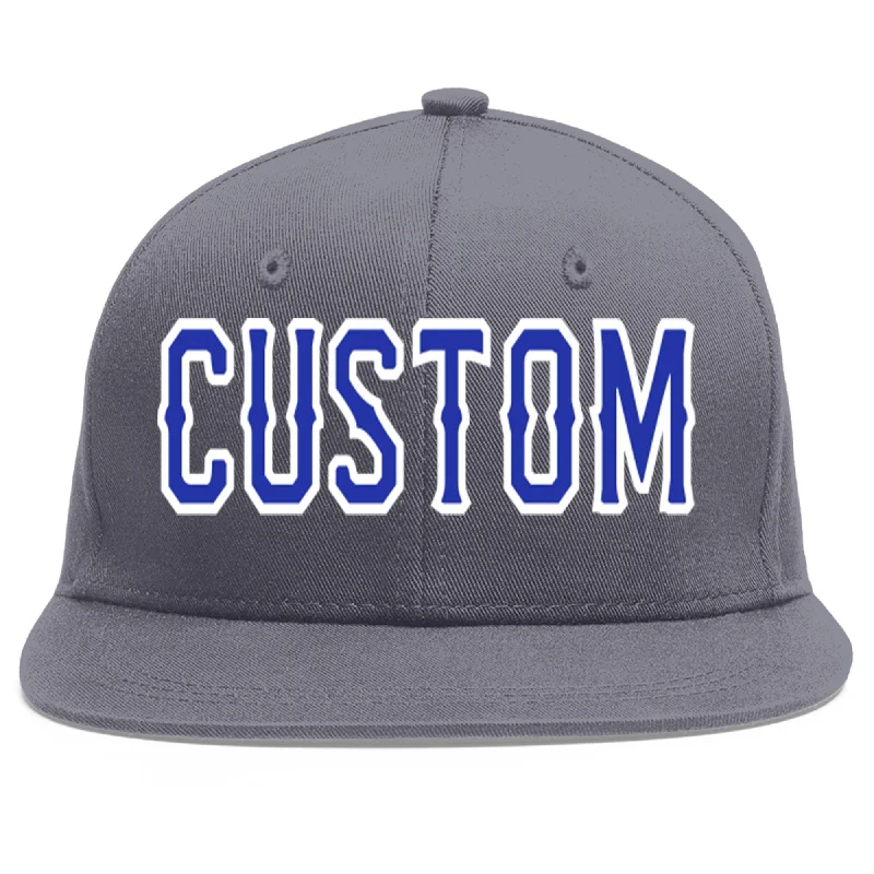 Custom Dark Gray Royal-White Flat Eaves Sport Baseball Cap