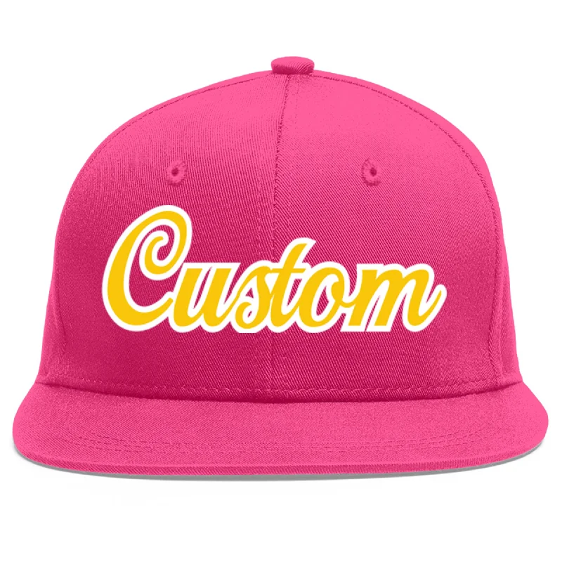 Custom Rose Red Gold-White Flat Eaves Sport Baseball Cap