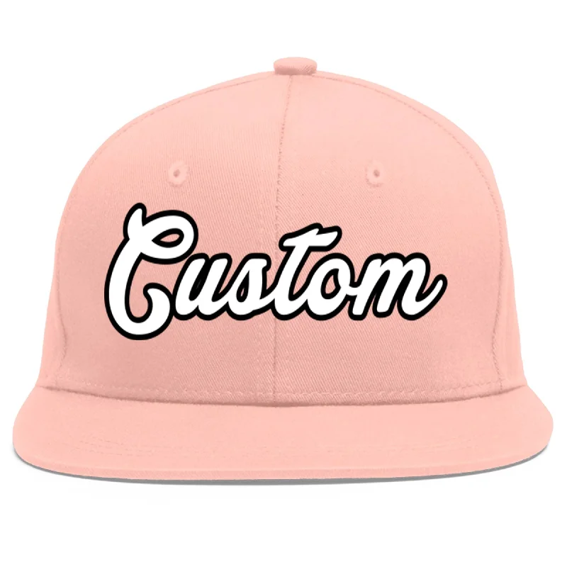 Custom Pink White-Black Flat Eaves Sport Baseball Cap