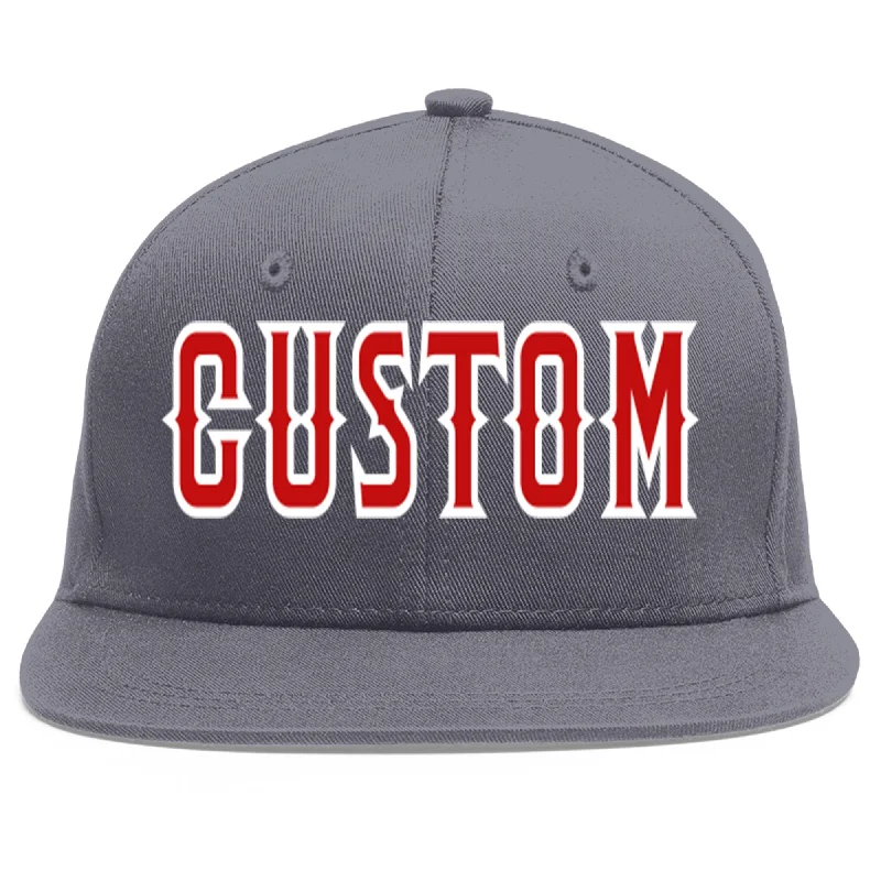 Custom Dark Gray Red-White Flat Eaves Sport Baseball Cap