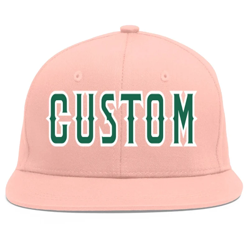 Custom Pink Kelly Green-White Flat Eaves Sport Baseball Cap