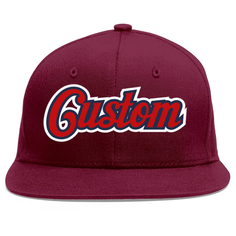 Custom Crimson Red-Navy Flat Eaves Sport Baseball Cap