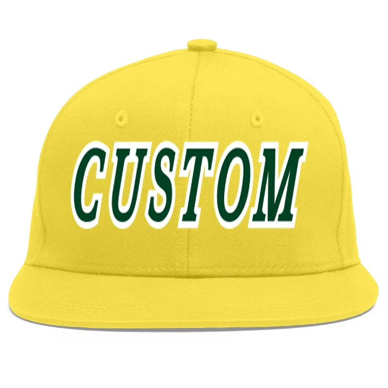 Custom Light Gold Green-White Flat Eaves Sport Baseball Cap