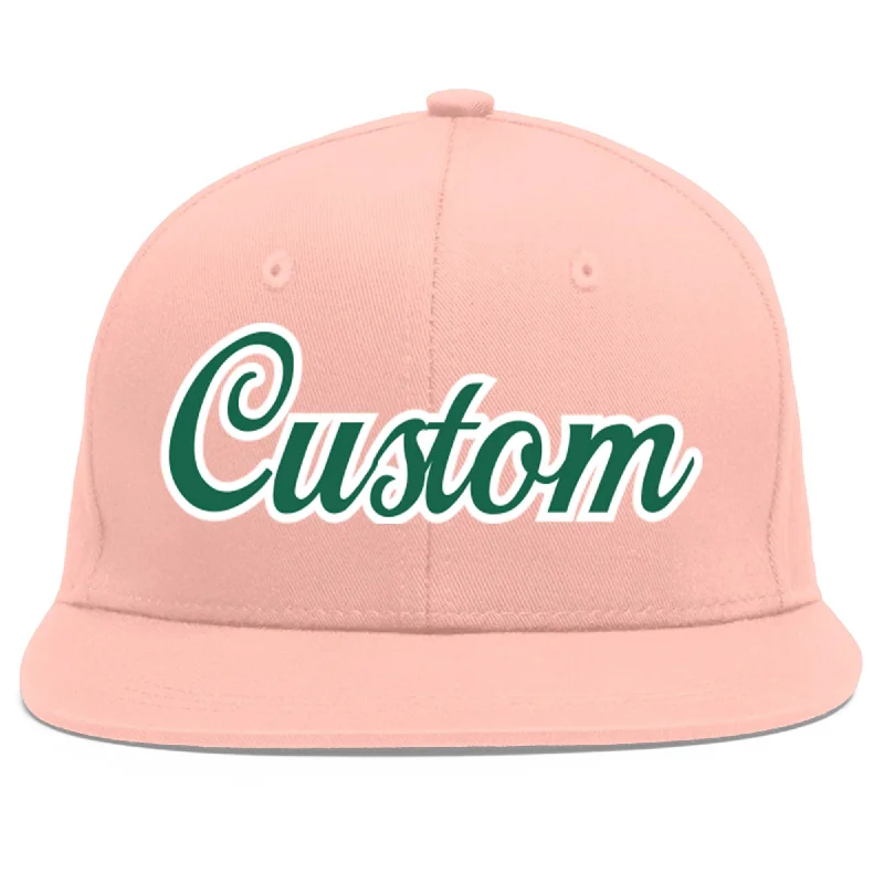 Custom Pink Kelly Green-White Flat Eaves Sport Baseball Cap