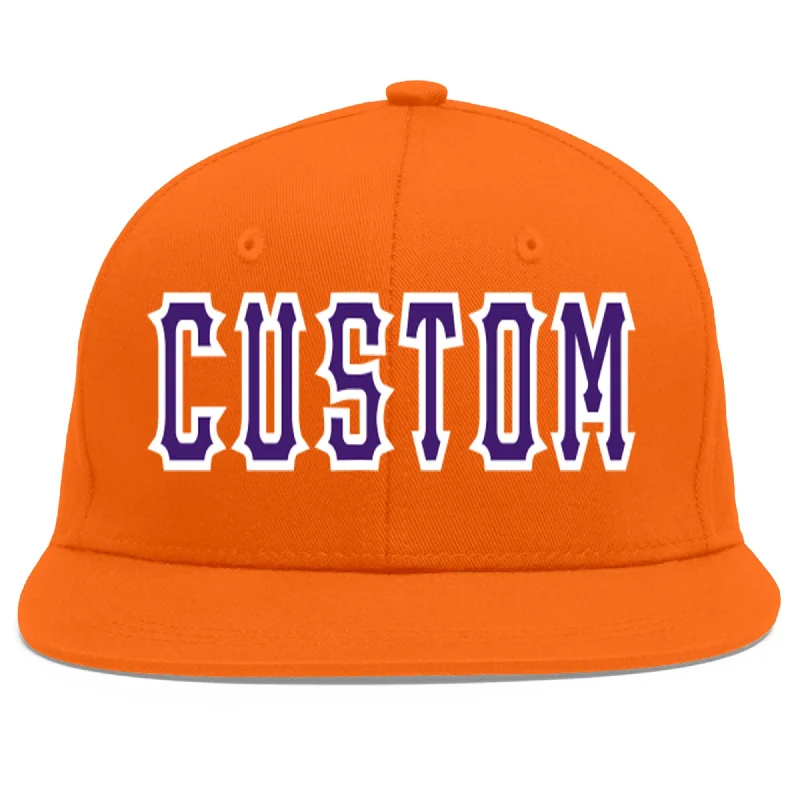 Custom Orange purple-White Flat Eaves Sport Baseball Cap