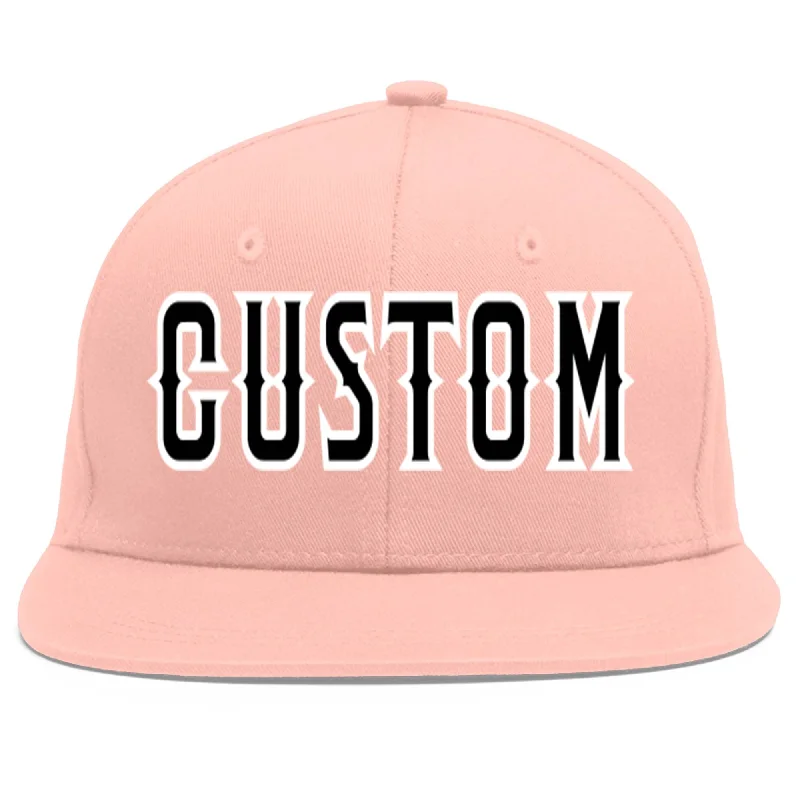 Custom Pink Black-White Flat Eaves Sport Baseball Cap