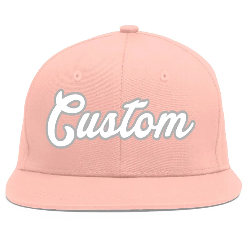 Custom Pink White-Gray Flat Eaves Sport Baseball Cap