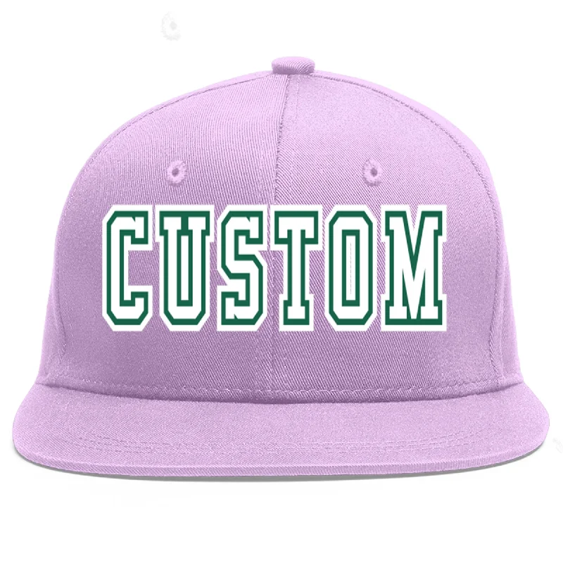 Custom Light Purple White-Kelly Green Flat Eaves Sport Baseball Cap