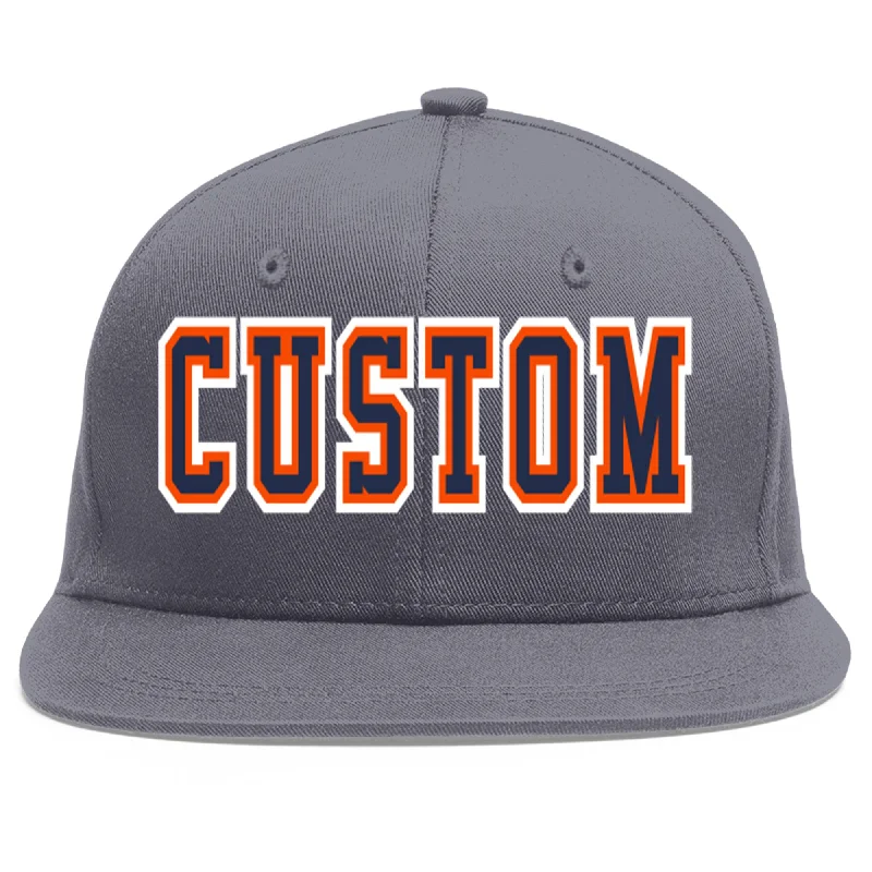 Custom Dark Gray Navy-Orange Flat Eaves Sport Baseball Cap