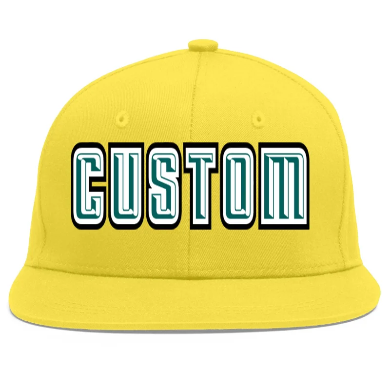 Custom Light Gold Aqua-White Flat Eaves Sport Baseball Cap