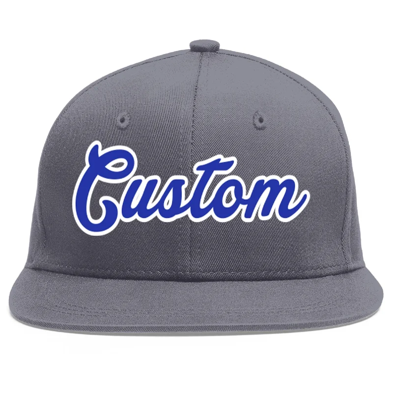 Custom Dark Gray Royal-White Flat Eaves Sport Baseball Cap