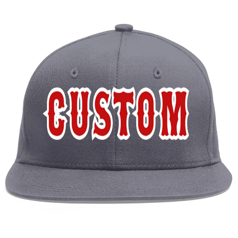 Custom Dark Gray Red-White Flat Eaves Sport Baseball Cap