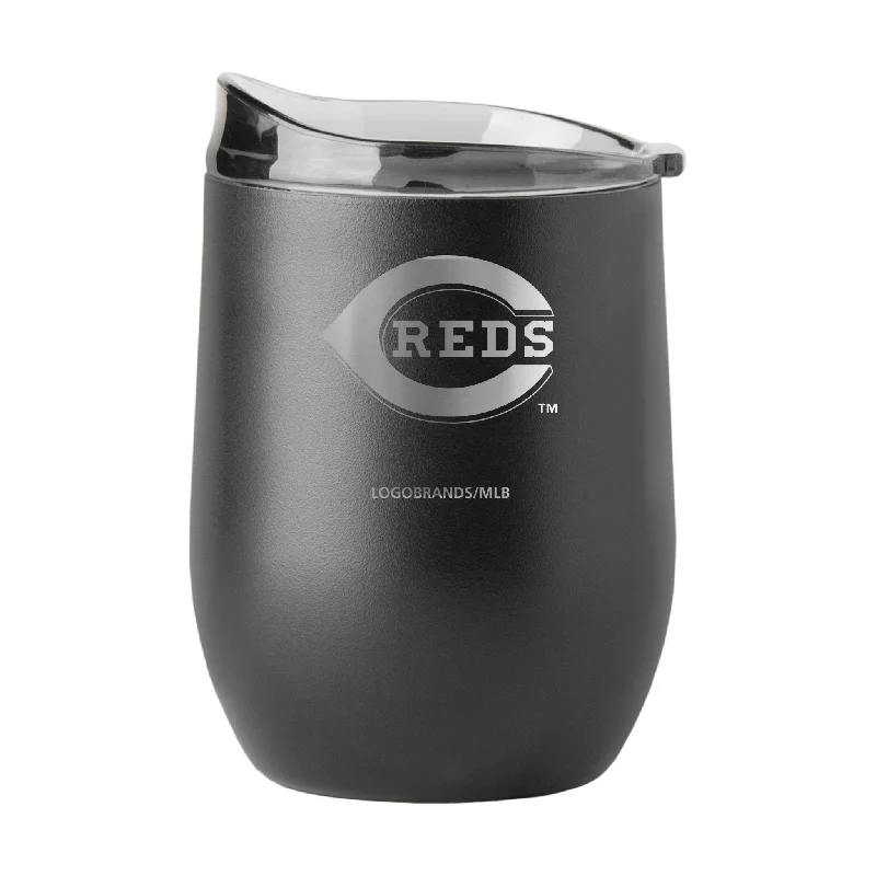 Cincinnati Reds 16oz Etch Black Powder Coat Curved Beverage