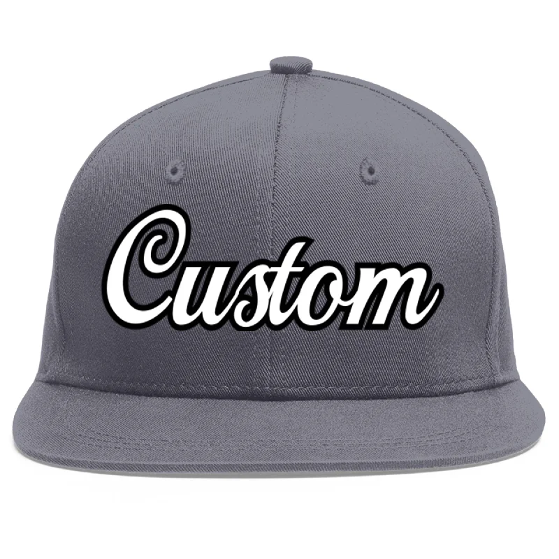 Custom Dark Gray White-Black Flat Eaves Sport Baseball Cap