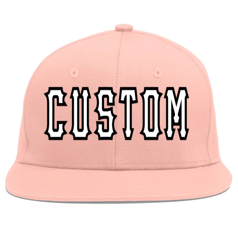 Custom Pink White-Black Flat Eaves Sport Baseball Cap