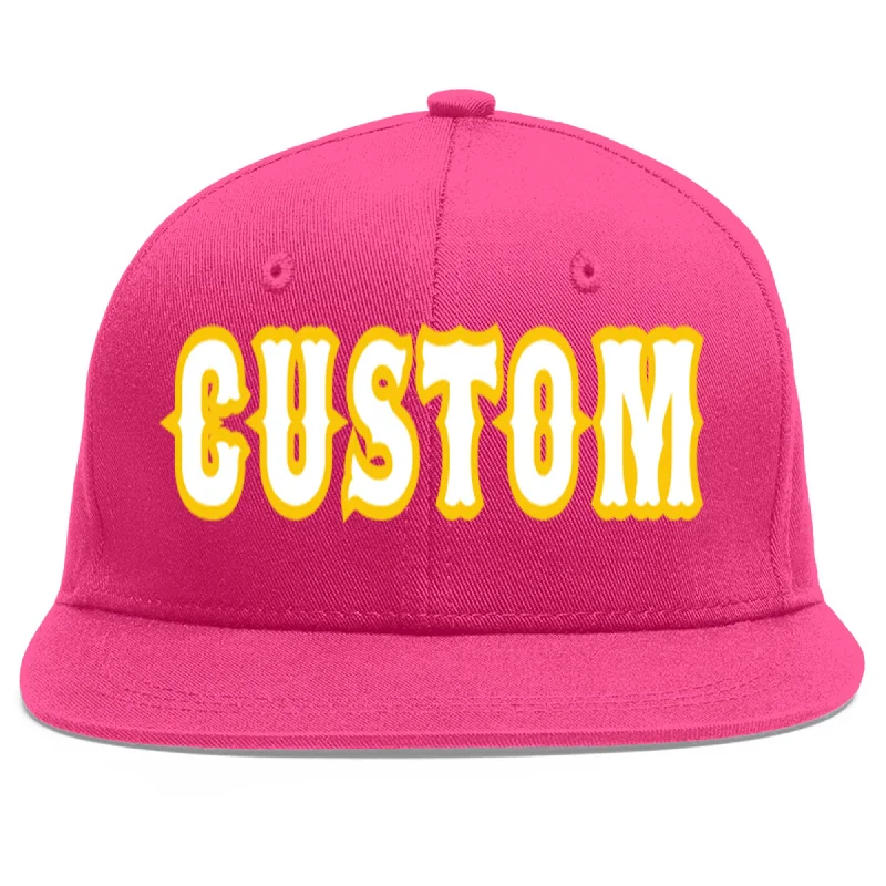 Custom Rose Red White-Gold Flat Eaves Sport Baseball Cap