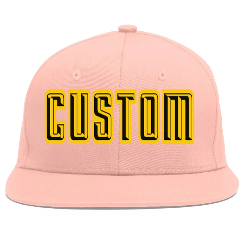 Custom Pink Black-Gold Flat Eaves Sport Baseball Cap