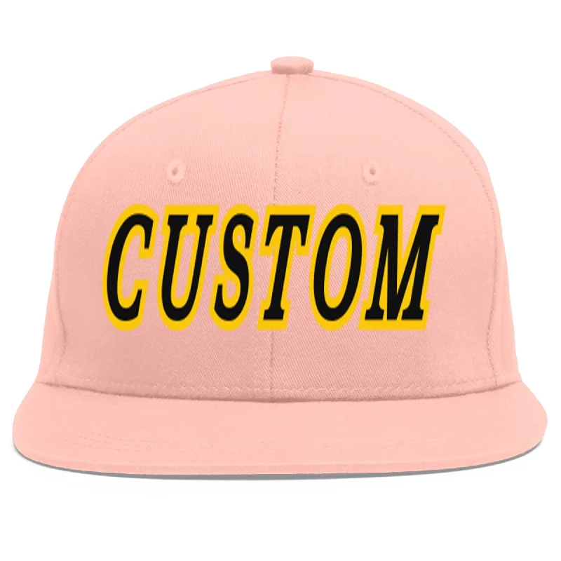 Custom Pink Black-Gold Flat Eaves Sport Baseball Cap