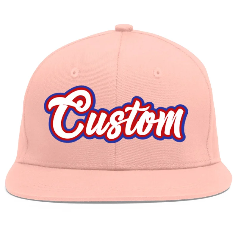 Custom Pink White-Red Flat Eaves Sport Baseball Cap