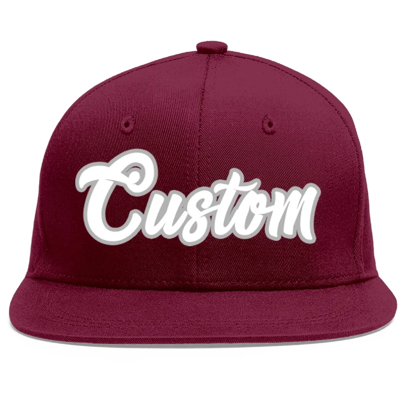 Custom Crimson White-Gray Flat Eaves Sport Baseball Cap