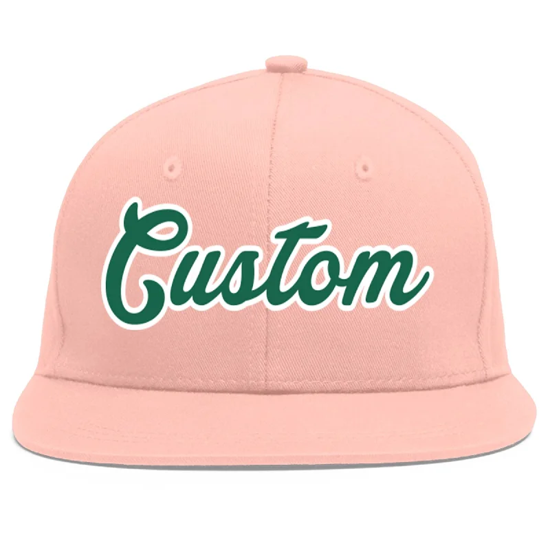 Custom Pink Kelly Green-White Flat Eaves Sport Baseball Cap