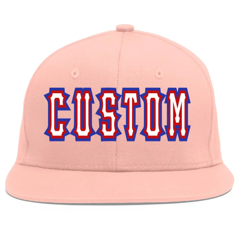 Custom Pink White-Red Flat Eaves Sport Baseball Cap