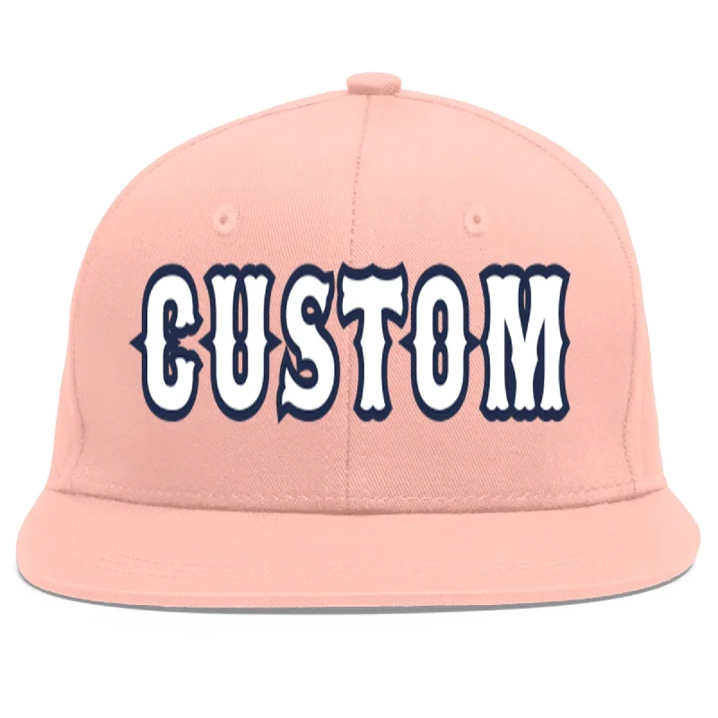 Custom Pink White-Navy Flat Eaves Sport Baseball Cap