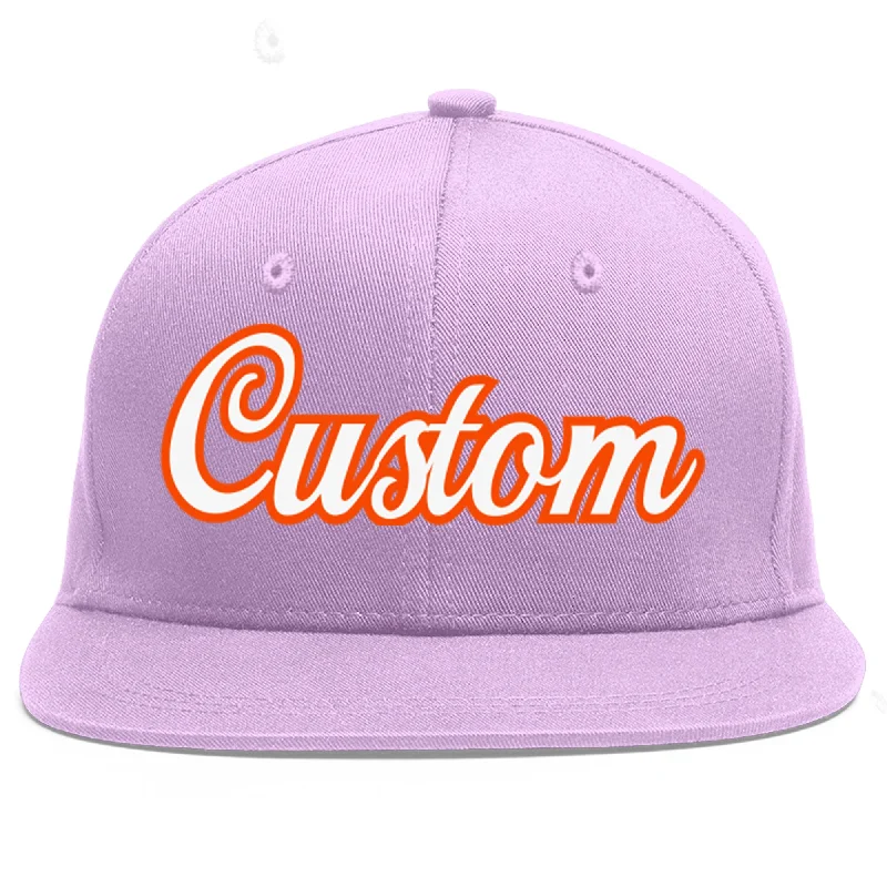 Custom Light Purple White-Orange Flat Eaves Sport Baseball Cap