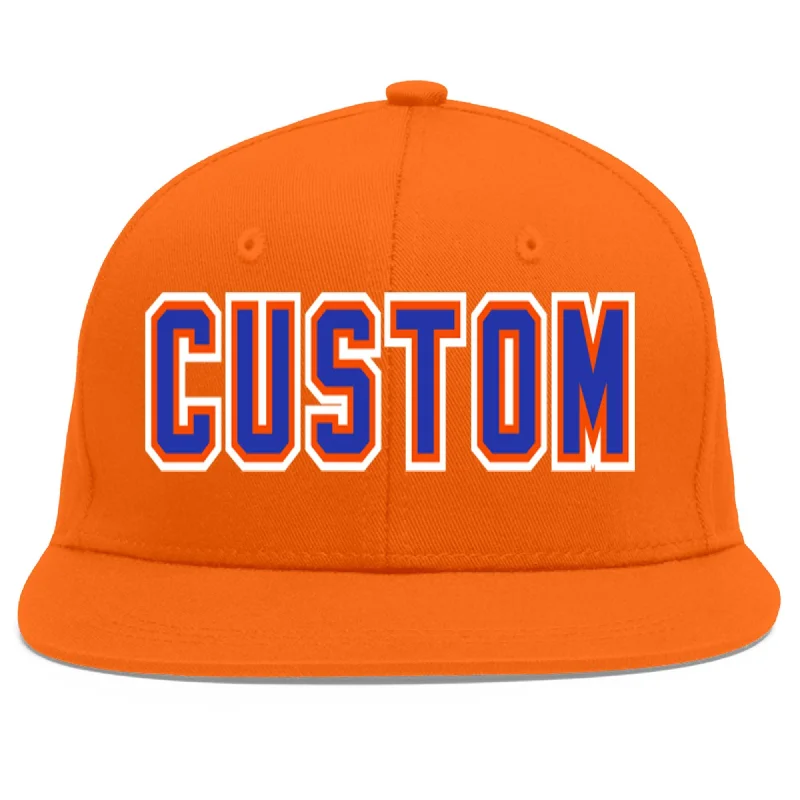 Custom Orange Royal-Orange Flat Eaves Sport Baseball Cap