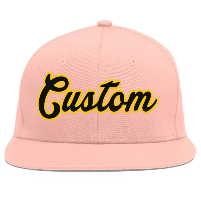 Custom Pink Black-Gold Flat Eaves Sport Baseball Cap