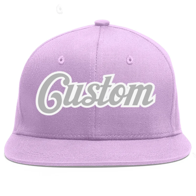 Custom Light Purple Gray-White Flat Eaves Sport Baseball Cap