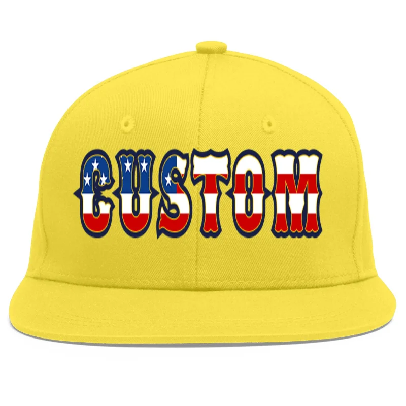 Custom Light Gold Vintage USA Flag-Gold Flat Eaves Sport Baseball Cap