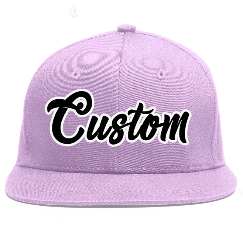 Custom Light Purple Black-White Flat Eaves Sport Baseball Cap