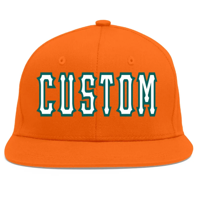 Custom Orange White-Aqua Flat Eaves Sport Baseball Cap