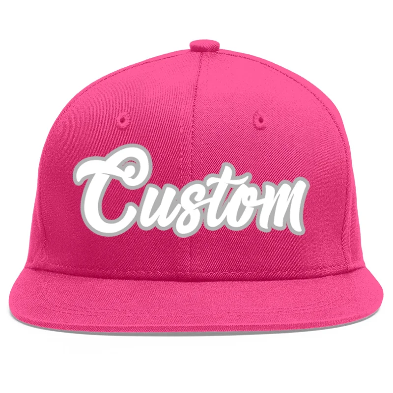 Custom Rose Red White-Gray Flat Eaves Sport Baseball Cap