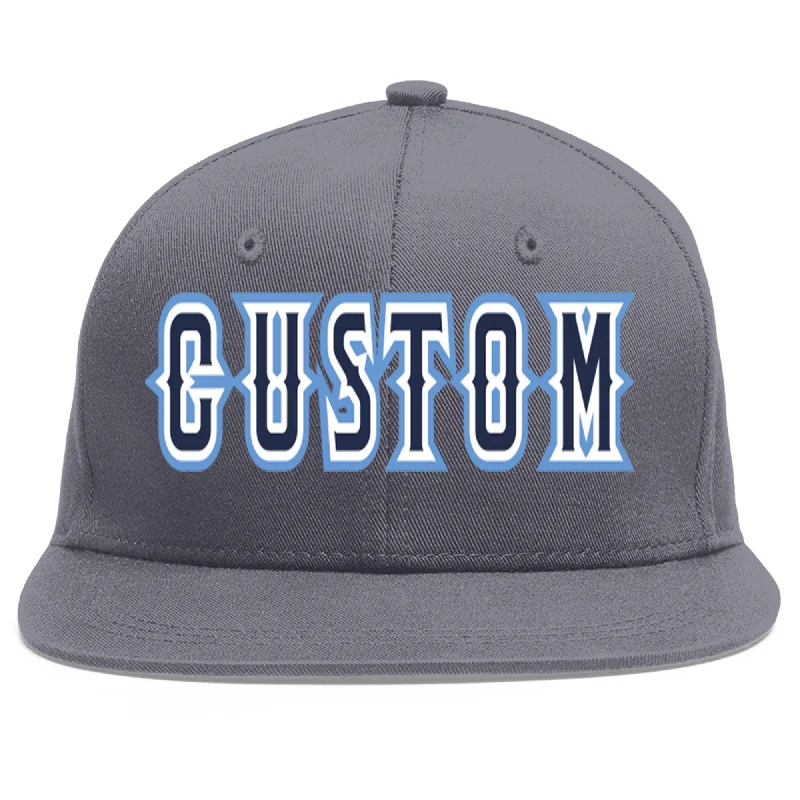 Custom Dark Gray Navy-White Flat Eaves Sport Baseball Cap