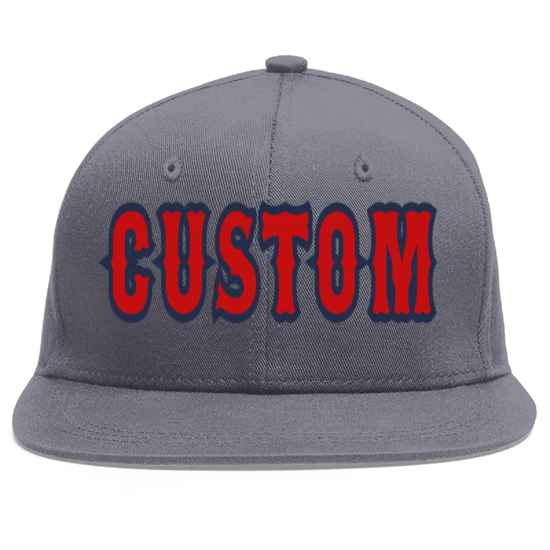 Custom Dark Gray Red-Navy Flat Eaves Sport Baseball Cap