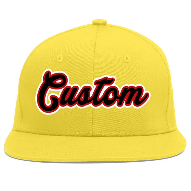 Custom Light Gold Black-Red Flat Eaves Sport Baseball Cap