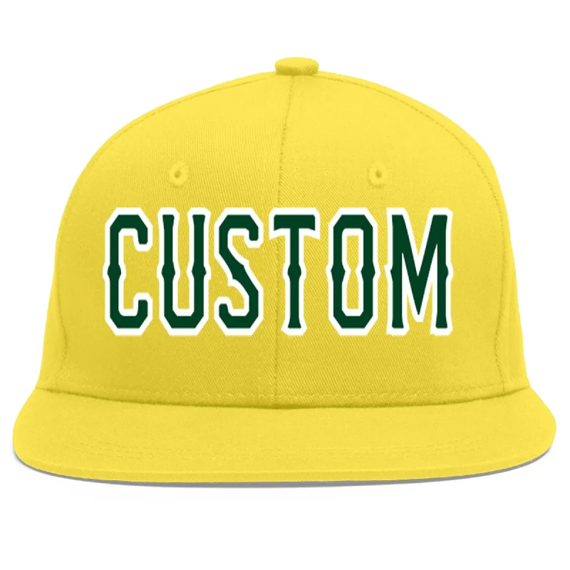 Custom Light Gold Green-White Flat Eaves Sport Baseball Cap