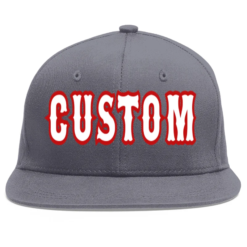 Custom Dark Gray White-Red Flat Eaves Sport Baseball Cap