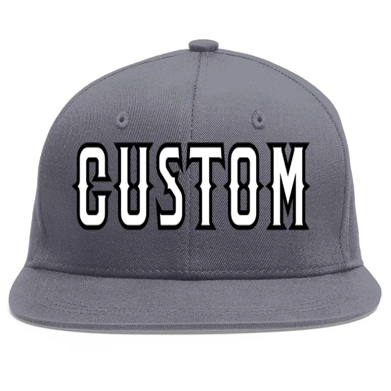 Custom Dark Gray White-Black Flat Eaves Sport Baseball Cap