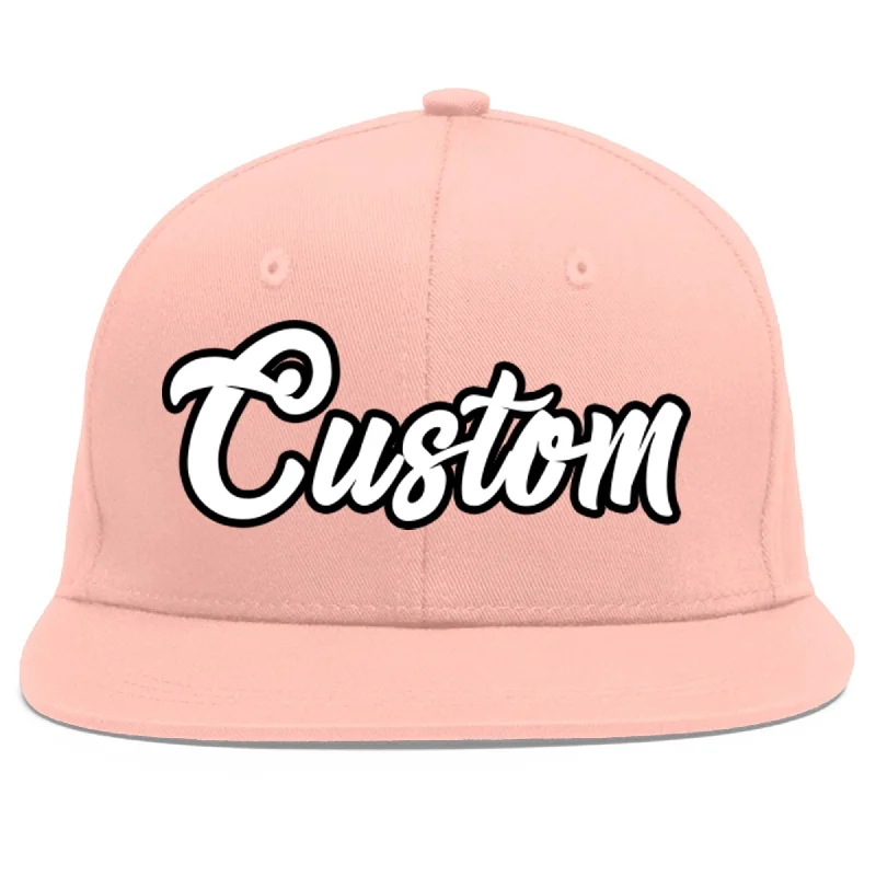 Custom Pink White-Black Flat Eaves Sport Baseball Cap