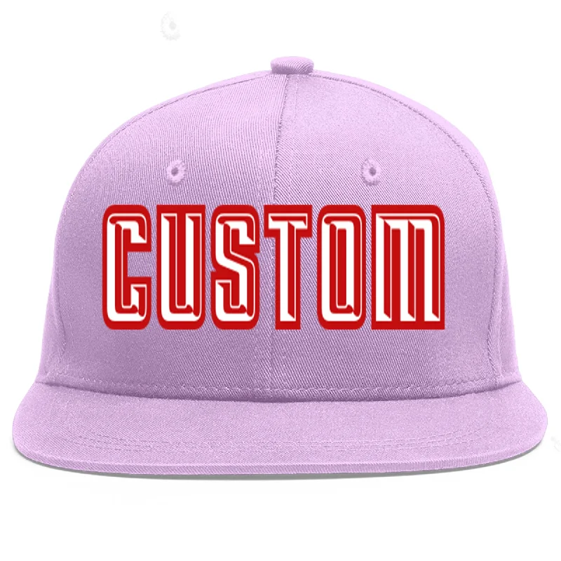 Custom Light Purple White-Red Flat Eaves Sport Baseball Cap