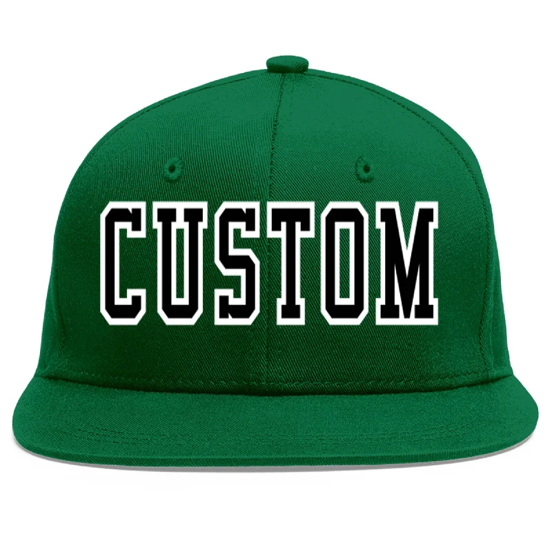 Custom Green Black-White Flat Eaves Sport Baseball Cap