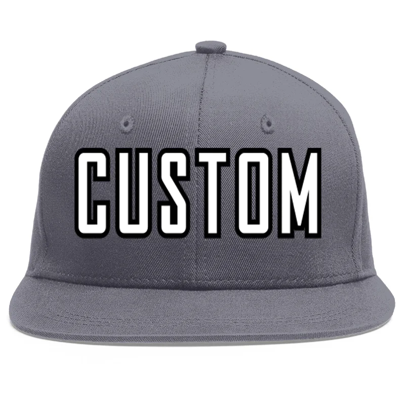 Custom Dark Gray White-Black Flat Eaves Sport Baseball Cap