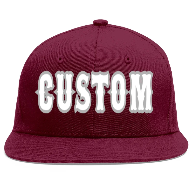 Custom Crimson White-Gray Flat Eaves Sport Baseball Cap