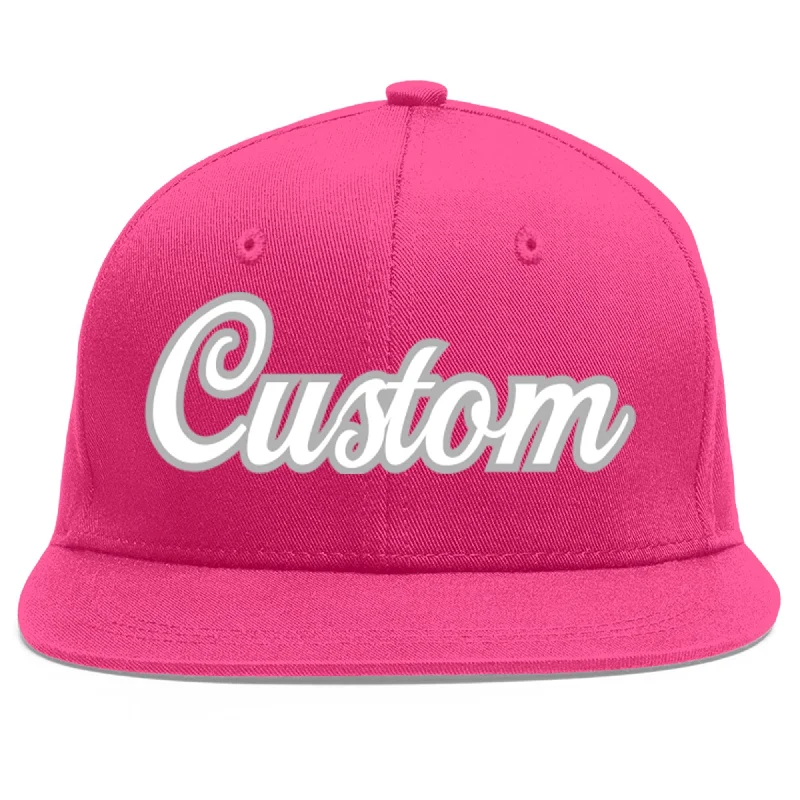 Custom Rose Red White-Gray Flat Eaves Sport Baseball Cap